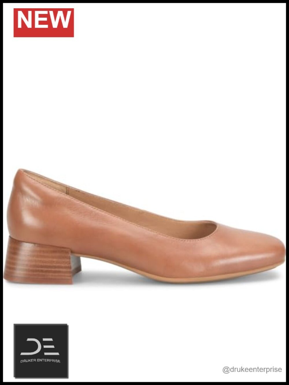 Leather Pumps Flare Heel Comfort Arch Support Slip-On